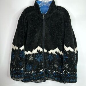 Vintage Mulberry Street Mountain Snowflake Reversible Fuzzy Ski Jacket Medium